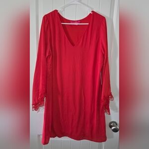 Catherine Malandrino Red Knee Length Shift Dress With Lace Trim XL